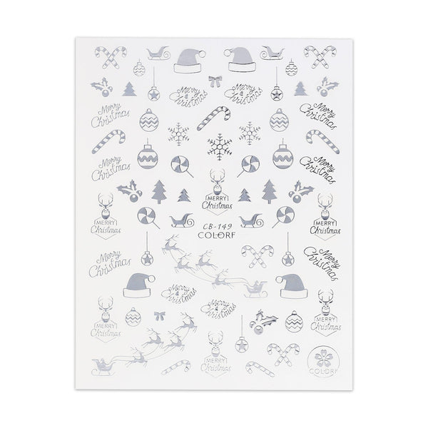 Christmas Sticker - Silver Tree, Bauble & Sleigh