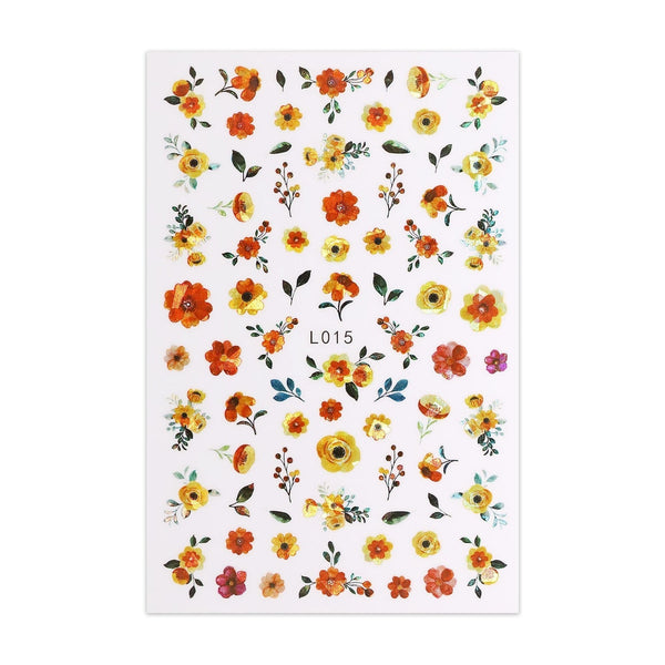 Metallic Sticker Sheet - Orange Flowers