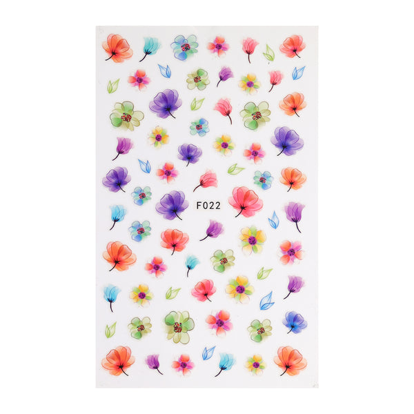 Multicoloured Watercolour Style Floral Nail Art Stickers